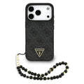 Θήκη PU Guess Apple iPhone 17 Pro Hardcase Classic Logo Triangle 4G με Pearl Strap Μαύρο