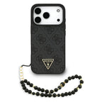 Θήκη PU Guess Apple iPhone 17 Pro Hardcase Classic Logo Triangle 4G με Pearl Strap Μαύρο