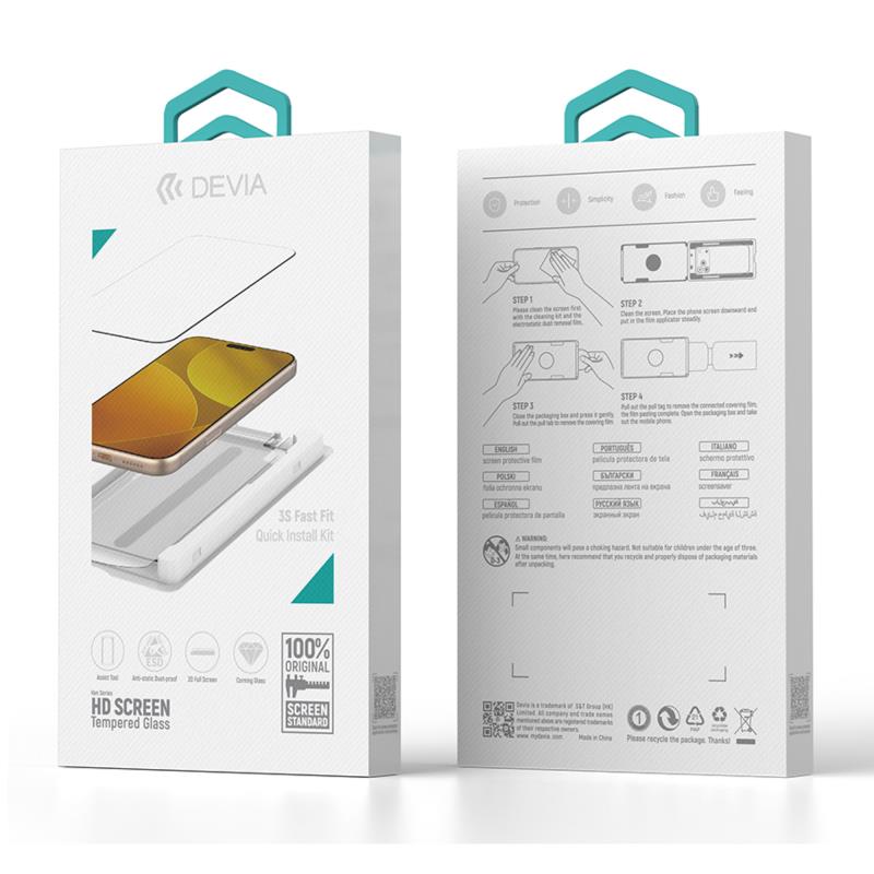 Tempered Glass Full Face HD Devia Apple iPhone 17 Pro Max με Βοηθητικό Εργαλείο Van Μαύρο (1 τεμ.)