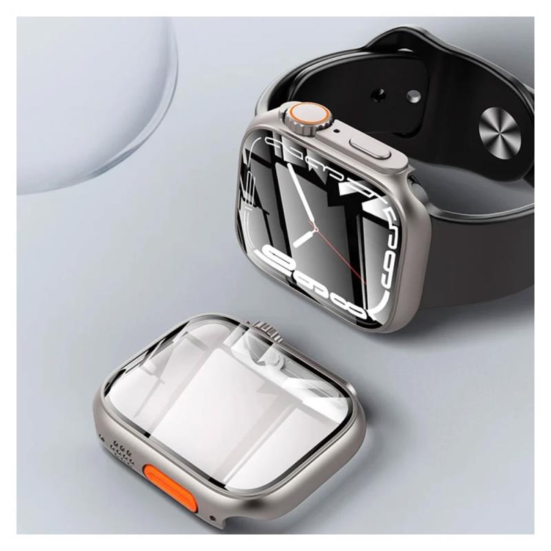 Θήκη Glass & PC inos Apple Watch 7/ 8/ 9 45mm Upgrade to Ultra Ασημί
