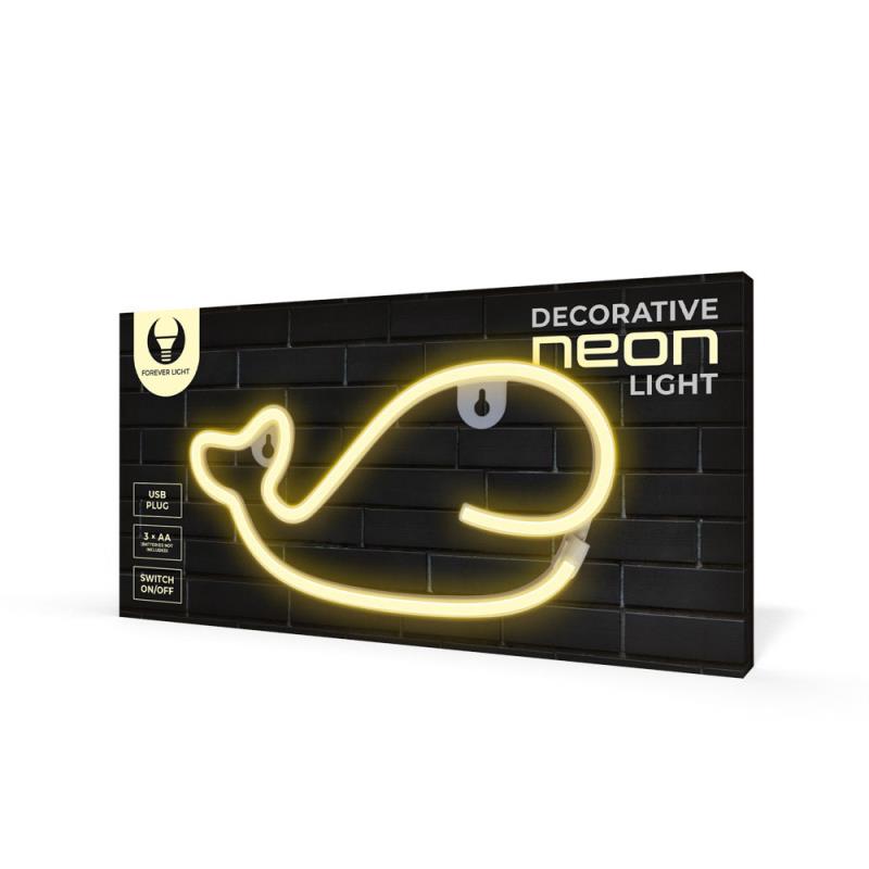 Neon LED Forever Light FLNEO9 WHALE (USB/Μπαταρίας & On/Off) Θερμό Λευκό