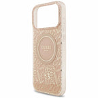 Θήκη PU/ Silicon Guess Magsafe Apple iPhone 18 Pro Max/ 17 Pro Max IML Flowers με Pearl Strap Ροζ