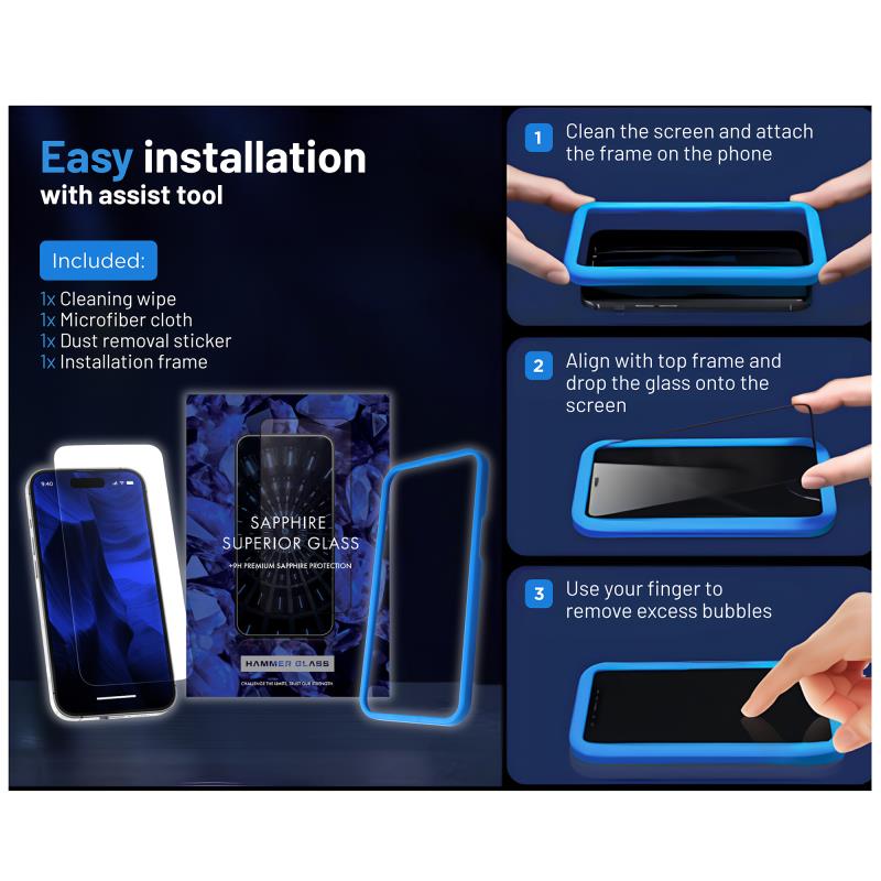 Tempered Glass Hammer Glass Apple iPhone 16 Pro Max Sapphire με Application Tool (1 τεμ.)