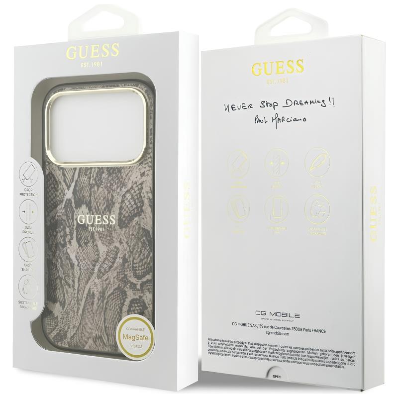 Θήκη TPU & PC Guess Apple iPhone 18 Pro/ 17 Pro MagSafe Python Pattern Καφέ