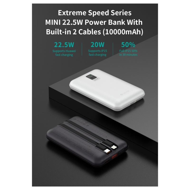 Φορτιστής Ανάγκης Devia EP202 22.5W 10000mAh Mini με 2 Ενσωματωμένα Καλώδια Extreme Speed Γκρι