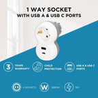 Μονόπριζο GSC με Θύρες USB A & USB C Λευκό-Γκρι
