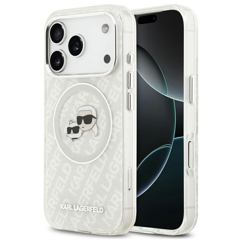Θήκη Σιλικόνης Karl Lagerfeld Magsafe Apple iPhone 17 Pro Max Glitter Karl & Choupette Heads Λευκό