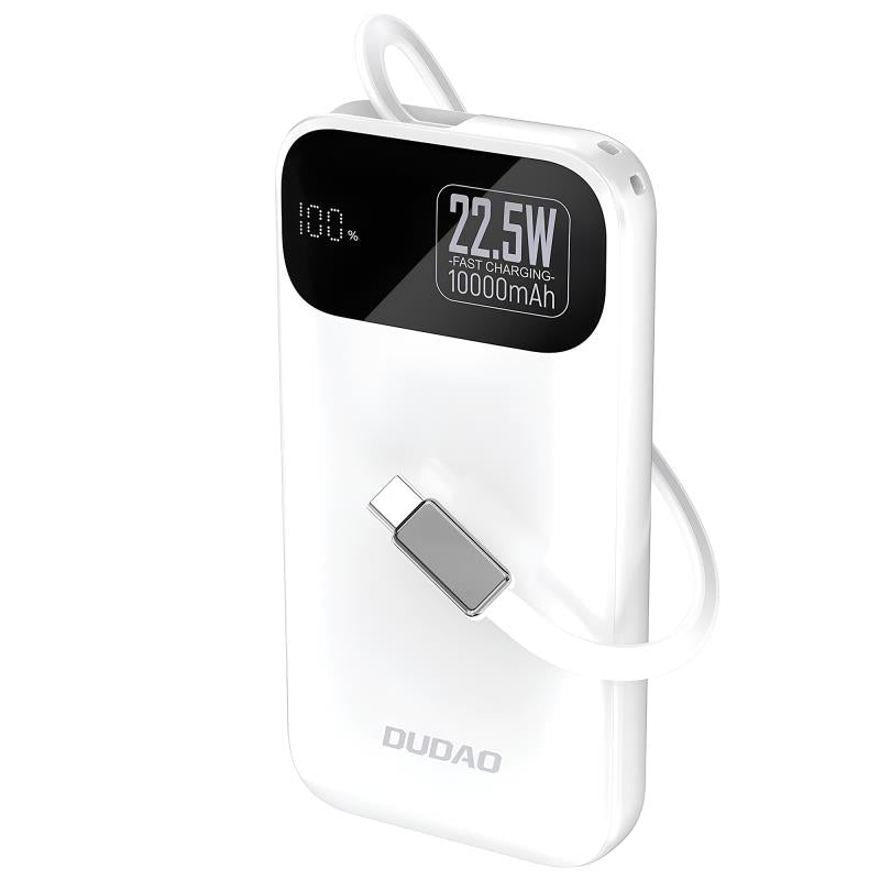 Φορτιστής Ανάγκης Dudao K31 22.5W 10000mAh PD QC με Ενσωματωμένο Retractable Καλώδιο Λευκό