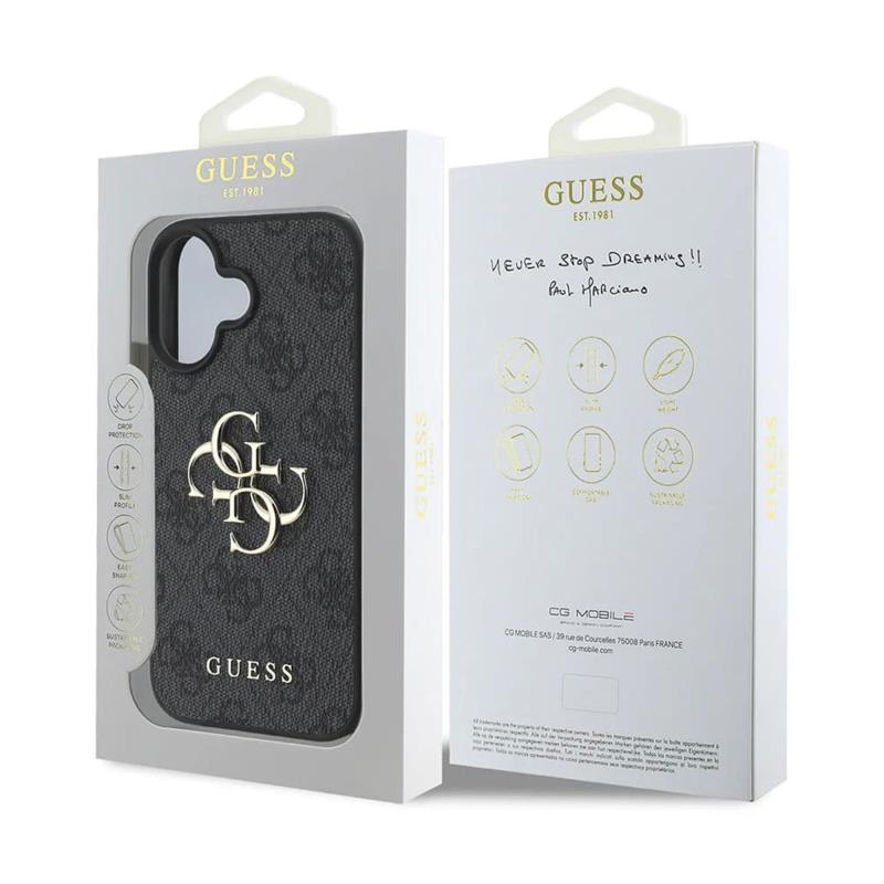 Θήκη PU Guess Apple iPhone 16 Hardcase Big Logo 4G Μαύρο