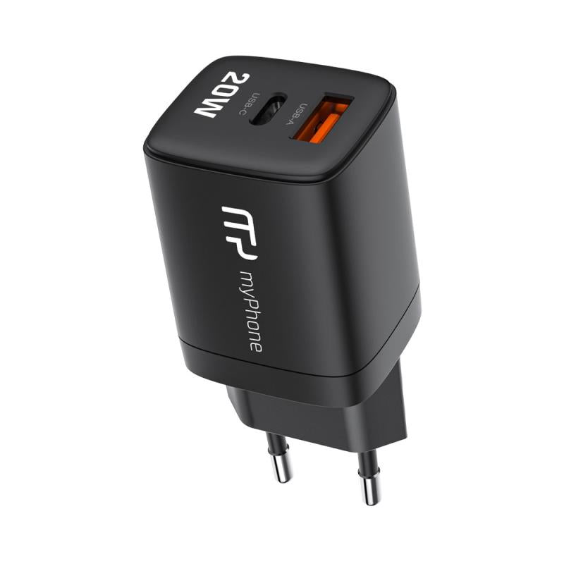 Φορτιστής Ταξιδίου Ταχείας Φόρτισης myPhone SWIFTCHARGE DUO με Διπλή Έξοδο USB A & USB C PD 20W Μαύρο