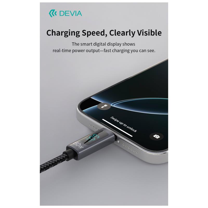 Καλώδιο Σύνδεσης USB 2.0 Devia EC313 Metal Woven USB C σε USB C με Οθόνη PD 60W 1.2m Extreme Μαύρο