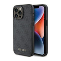 Θήκη PU Guess Apple iPhone 15 Pro Hardcase Metal Gold Logo 4G Γκρι