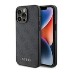 Θήκη PU Guess Apple iPhone 15 Pro Hardcase Metal Gold Logo 4G Γκρι