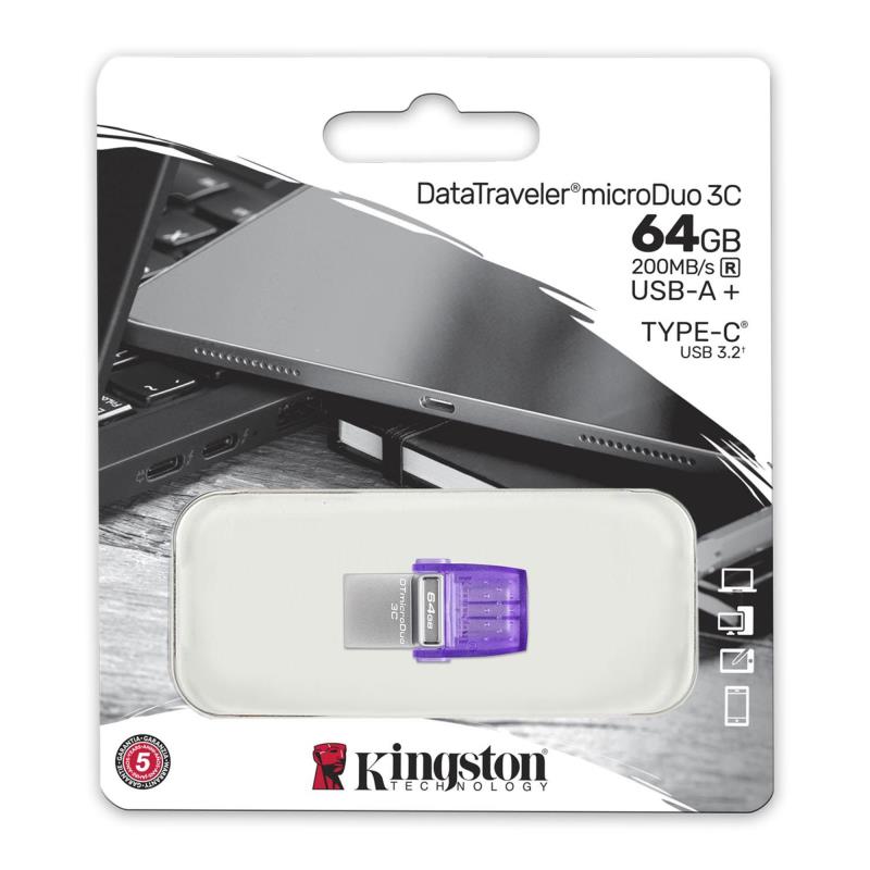 USB 3.2 Flash Disk Kingston DataTraveler Dual Drive DTDUO USB A & USB C 64GB Μωβ