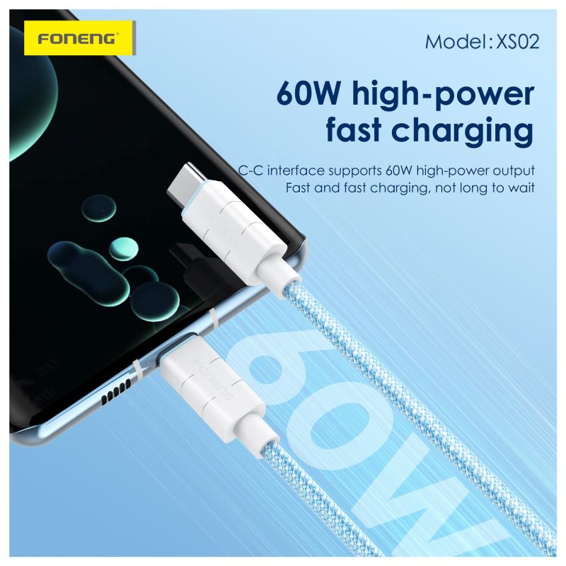 Καλώδιο Σύνδεσης USB 2.0 Foneng XS02 Braided USB C σε USB C 60W 1.2m Λευκό
