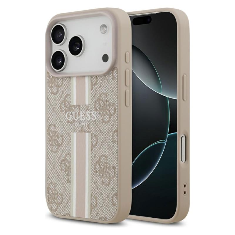 Θήκη PU Guess MagSafe Apple iPhone 18 Pro/ 17 Pro Hardcase Printed Stripes 4G Ροζ