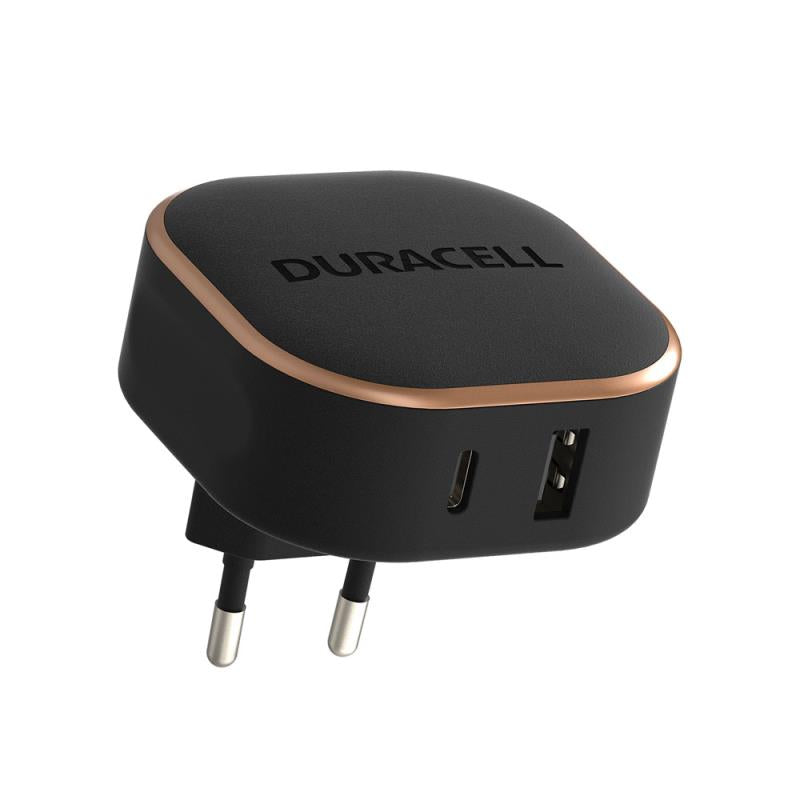 Φορτιστής Ταξιδίου Ταχείας Φόρτισης Duracell με Διπλή Έξοδο USB A & USB C PD 30W Μαύρο