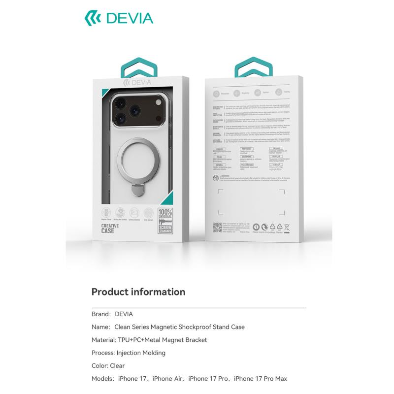 Θήκη TPU & PC Devia Apple iPhone Air Magnetic Shock Proof Clean με Stand Διάφανο