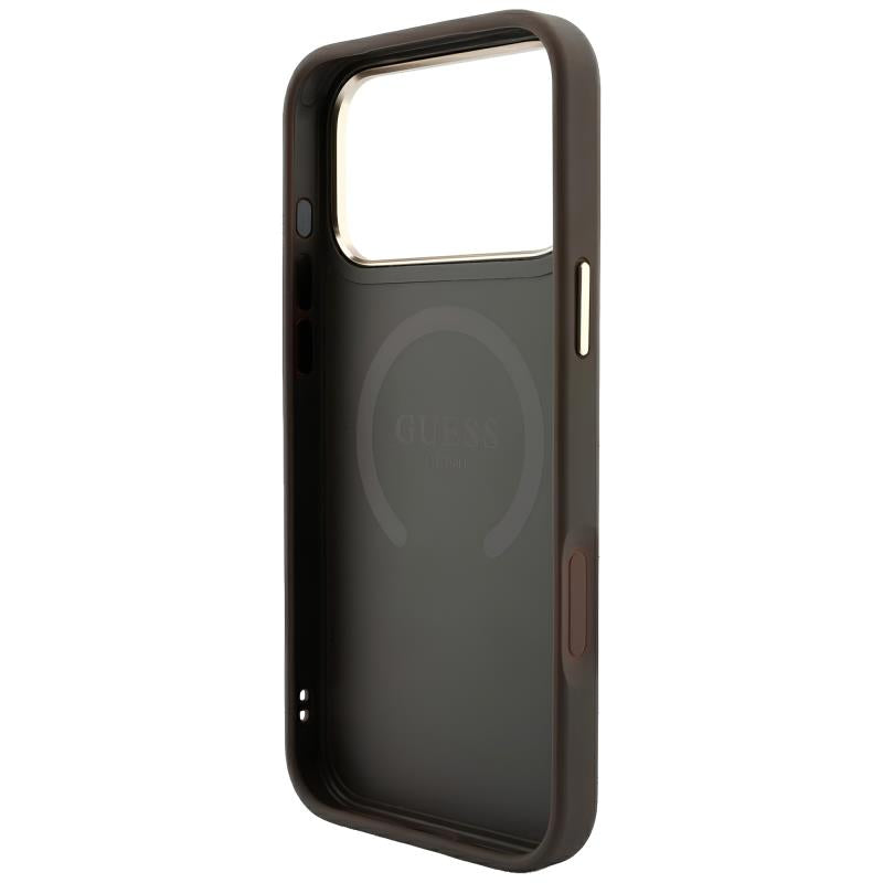Θήκη TPU & PC Guess Apple iPhone 18 Pro/ 17 Pro MagSafe Leather Stripe Round Classic Logo Καφέ