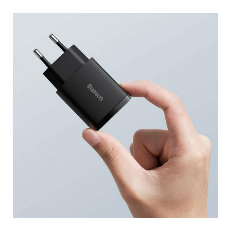 Φορτιστής Ταξιδίου Ταχείας Φόρτισης Baseus Compact με Διπλή Έξοδο USB A & USB C PD QC 20W 3A Μαύρο