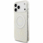 Θήκη PU/ Silicon Guess Magsafe Apple iPhone 18 Pro Max/ 17 Pro Max IML Flowers με Pearl Strap Λευκό