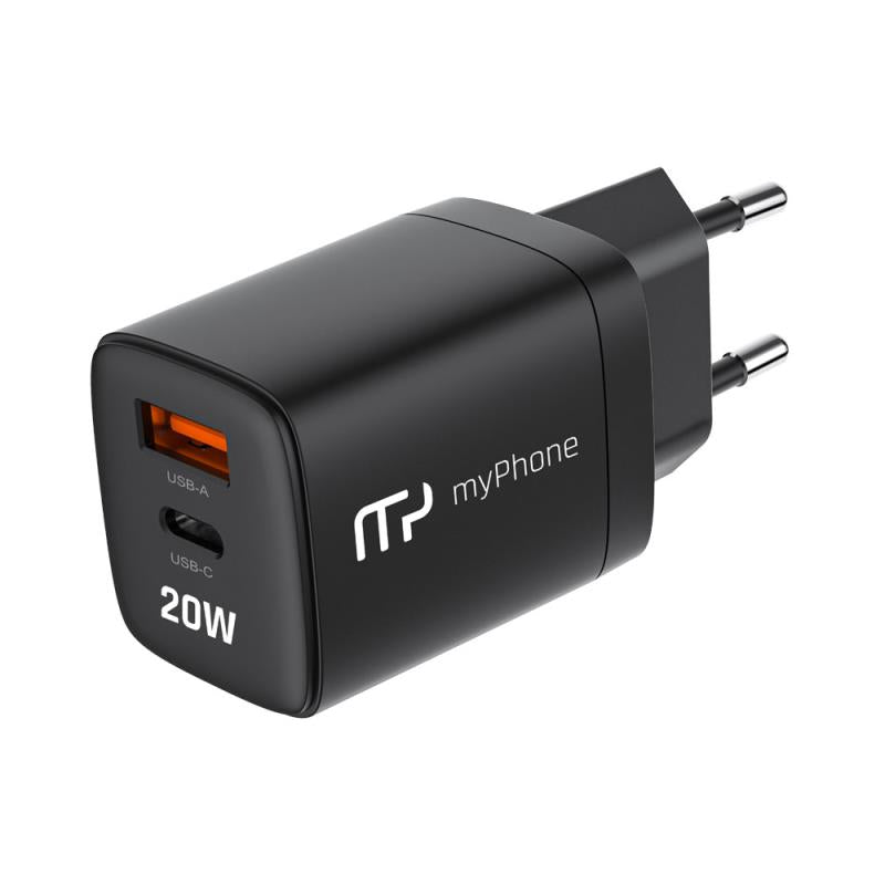 Φορτιστής Ταξιδίου Ταχείας Φόρτισης myPhone SWIFTCHARGE DUO με Διπλή Έξοδο USB A & USB C PD 20W Μαύρο