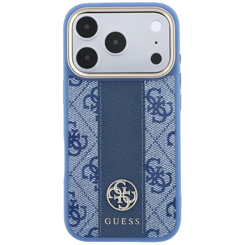 Θήκη TPU & PC Guess Apple iPhone 18 Pro/ 17 Pro MagSafe Leather Stripe Round Classic Logo Μπλε