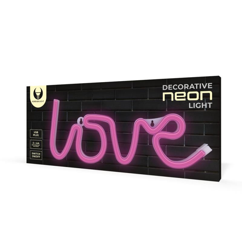 Neon LED Forever Light FLNEO5 LOVE (USB/Μπαταρίας & On/Off) Ροζ
