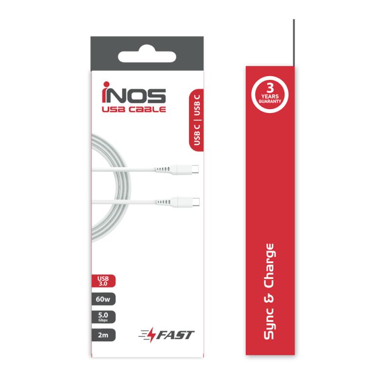Καλώδιο Σύνδεσης USB 2.0 inos USB C σε USB C 60W 2m Λευκό