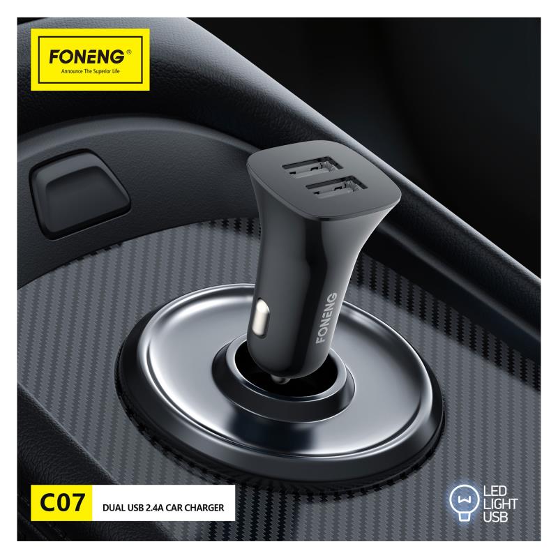 Φορτιστής Αυτοκινήτου Ταχείας Φόρτισης Foneng C07 με Διπλή Έξοδο 2xUSB A 12W 2.4Α Μαύρο