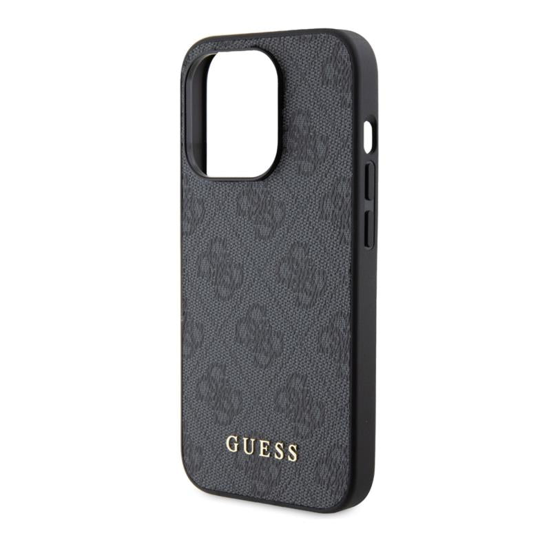 Θήκη PU Guess Apple iPhone 15 Pro Hardcase Metal Gold Logo 4G Γκρι