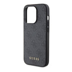 Θήκη PU Guess Apple iPhone 15 Pro Hardcase Metal Gold Logo 4G Γκρι