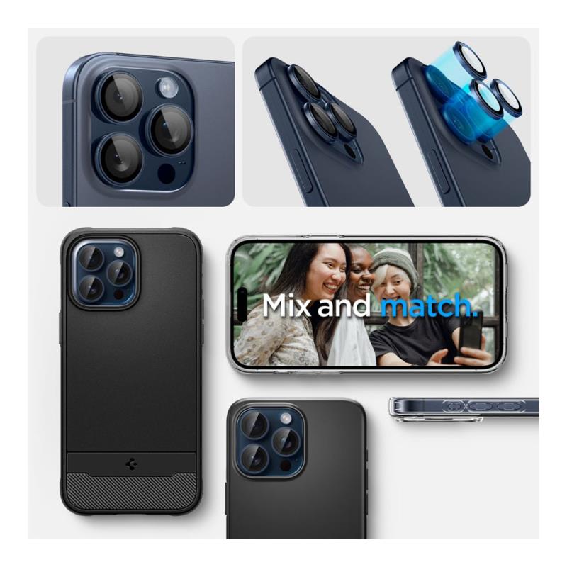 Προστατευτικό Κάλυμμα Κάμερας Spigen Optik.tR EZ-FIT για Τζαμάκι Κάμερας Apple iPhone14 Pro/ 14 Pro Max/ 15 Pro/ 15 Pro Max/ 16 Pro/ 16 Pro Max/ 17 Pro/ 17 Pro Max Μπλε Τιτάνιο (2 τεμ.)