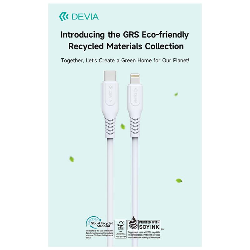 Καλώδιο Σύνδεσης USB 2.0 Enviroment-Friendly Devia EC635 USB C σε Lightning PD 27W 1m GRS Λευκό