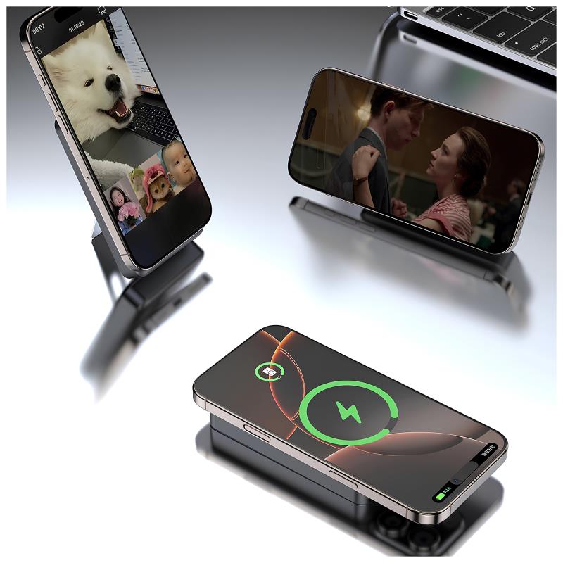 Φορτιστής Ανάγκης Dudao K29 20W 10000mAh PD QC Magnetic με 2 Ενσωματωμένα Καλώδια & Βάση Στήριξης Ασημί