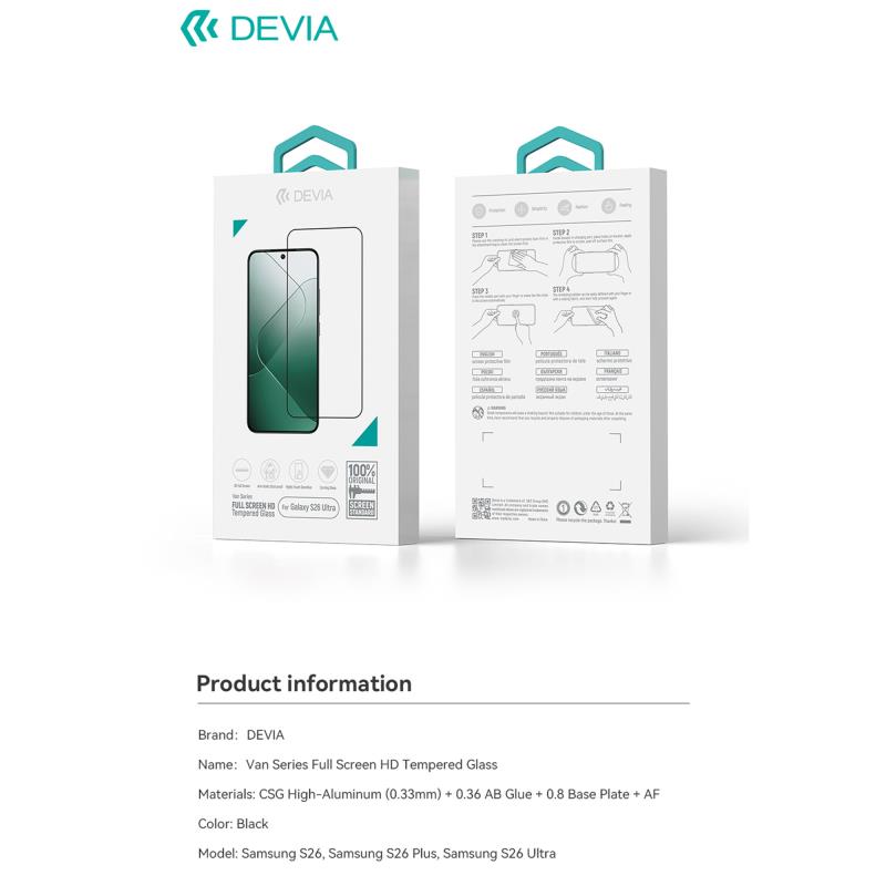 Tempered Glass Full Face HD Devia Samsung Galaxy S26 Ultra 5G με Βοηθητικό Εργαλείο Van Μαύρο (1 τεμ.)