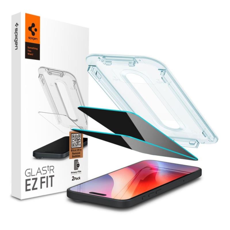Tempered Glass Full Face Spigen Glas.tR EZ-FIT Privacy Apple iPhone 16 Pro/ 17/ 17 Pro (2 τεμ.)