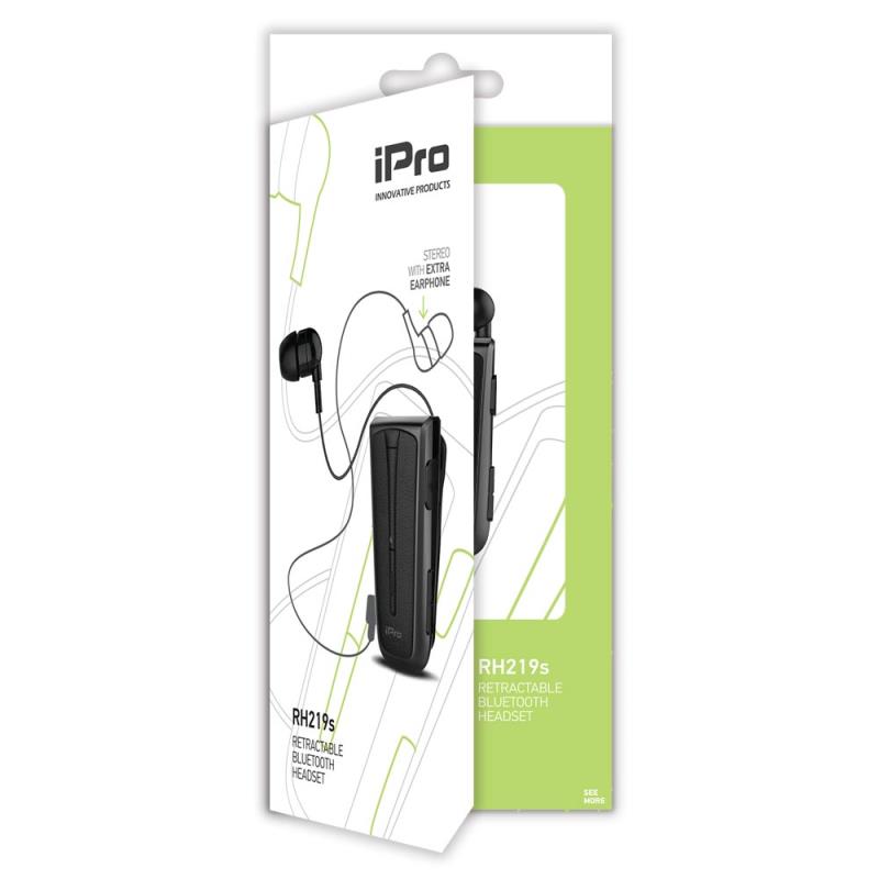 Στερεοφωνικό Ακουστικό Bluetooth iPro RH219s Retractable με Δόνηση Μαύρο-Γκρι