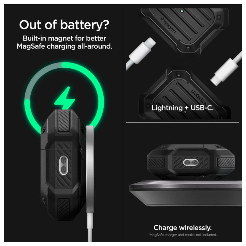 Θήκη Σιλικόνης Spigen Rugged Armor Apple AirPods 4 με Γάντζο Μαύρο