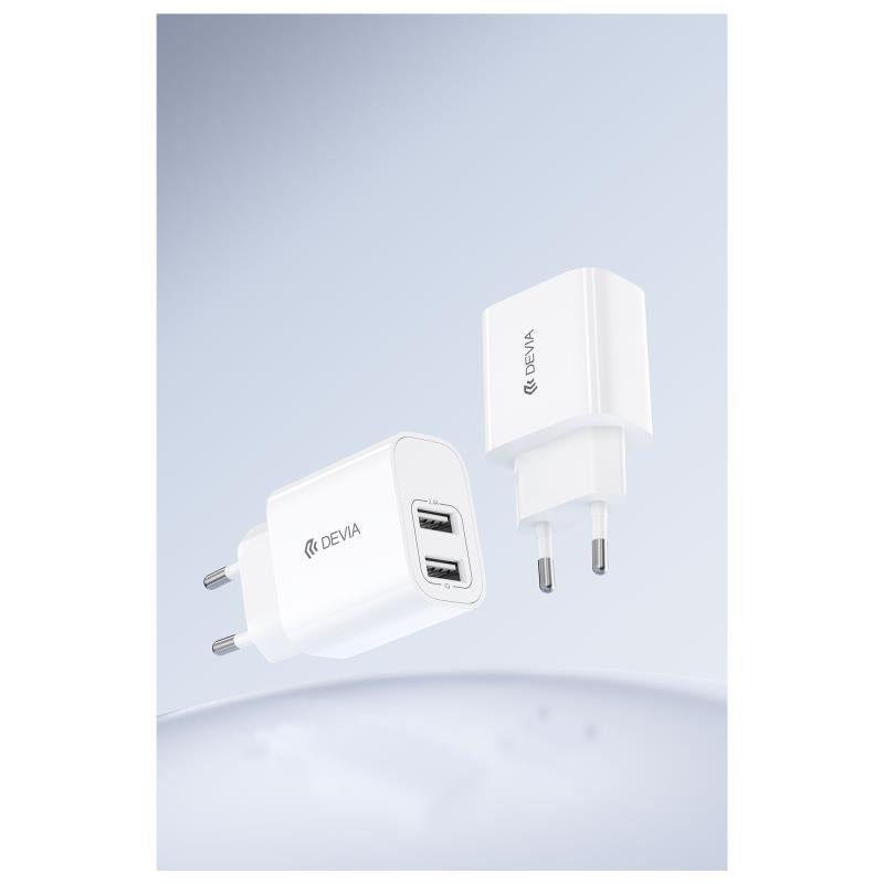 Φορτιστής Ταξιδίου Devia RLC-342 με Διπλή Έξοδο 2xUSB A 12W & Καλώδιο USB A σε USB C 1m Lite2 Λευκό