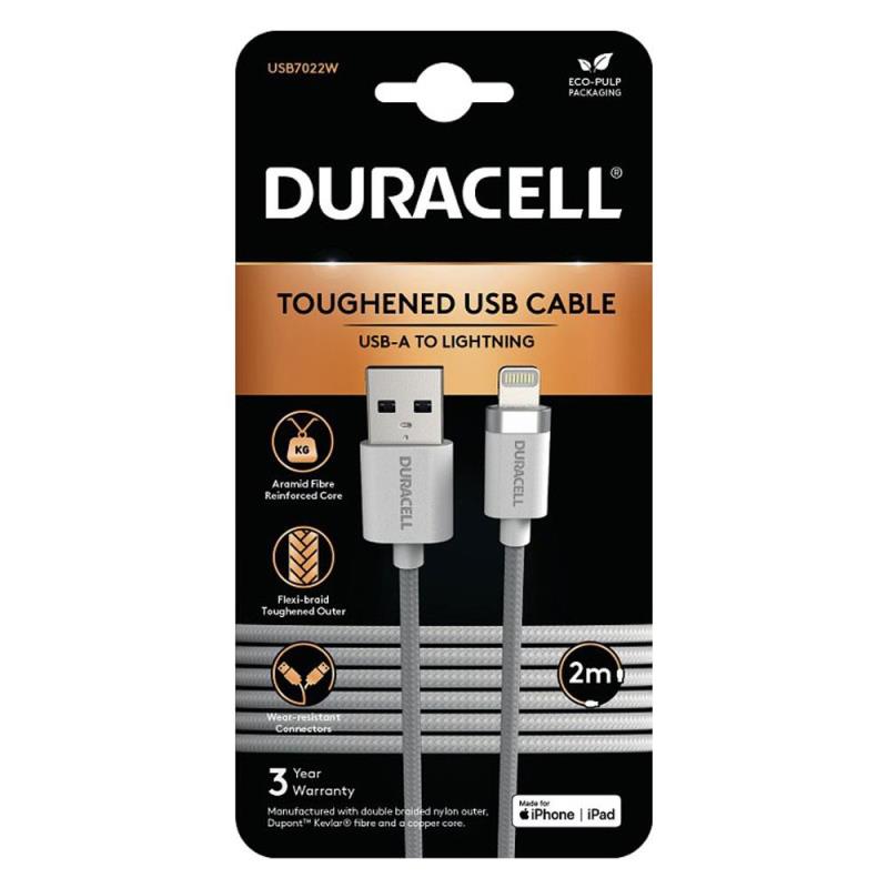Καλώδιο Σύνδεσης USB 2.0 Duracell Braided Kevlar USB A σε MFI Lightning 15W 2m Λευκό