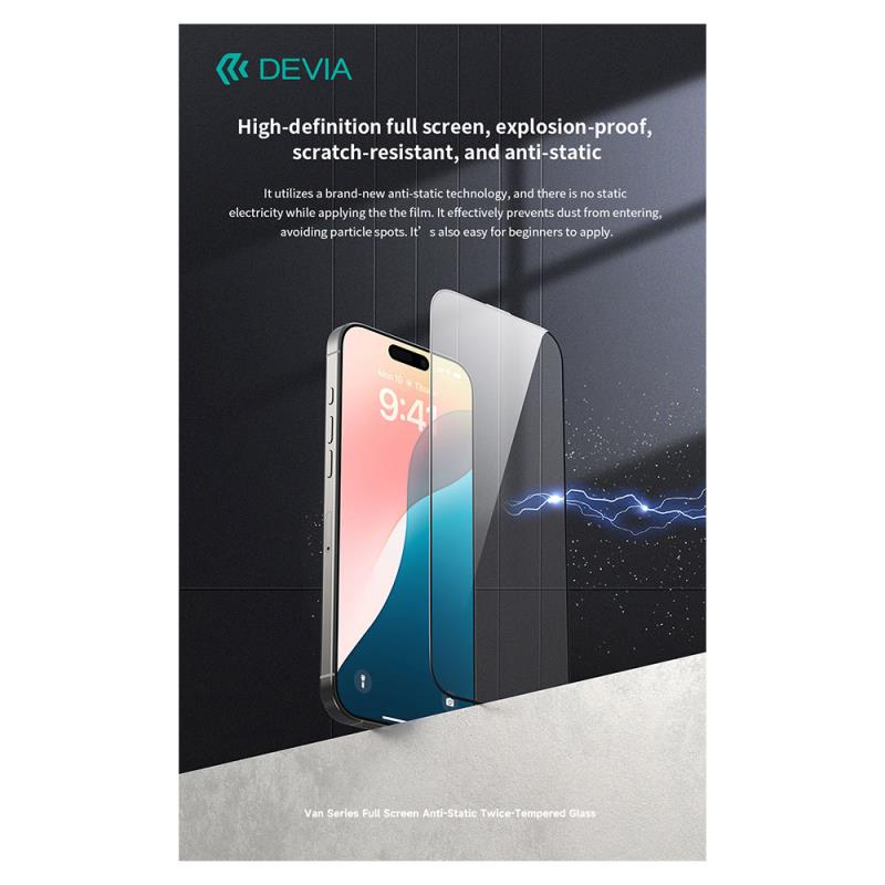 Tempered Glass Full Face Anti-Static Devia Apple iPhone 16 Van Μαύρο (1 τεμ.)