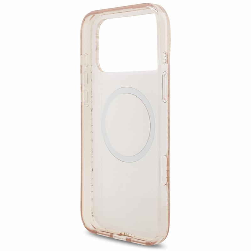 Θήκη PU/ Silicon Guess Magsafe Apple iPhone 18 Pro Max/ 17 Pro Max IML Flowers με Pearl Strap Ροζ