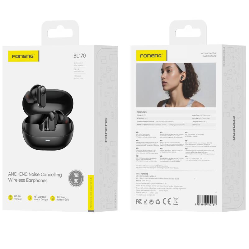 True Wireless Ακουστικά Bluetooth Foneng BL170 ANC+ENC Μαύρο