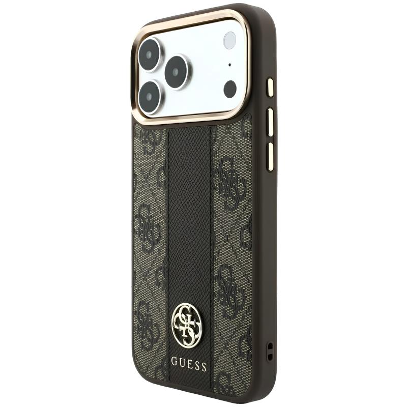 Θήκη TPU & PC Guess Apple iPhone 18 Pro/ 17 Pro MagSafe Leather Stripe Round Classic Logo Καφέ