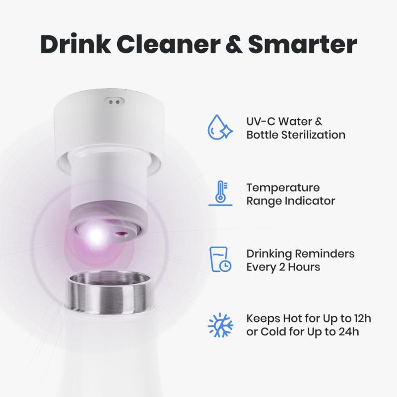 Smart Μπουκάλι-Θερμός UV Noerden LIZ Ανοξείδωτο 350ml Ροζ