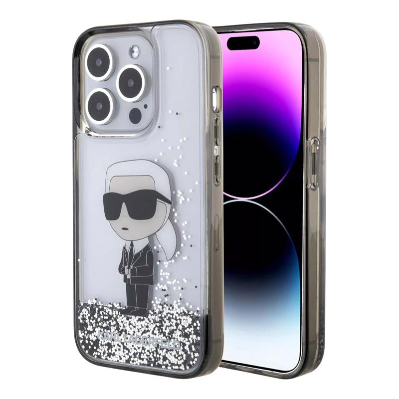 Θήκη TPU Karl Lagerfeld Apple iPhone 15 Pro Max Hardcase Liquid Glitter Ikonik Διάφανο