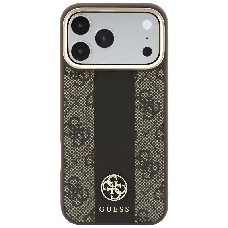 Θήκη TPU & PC Guess Apple iPhone 18 Pro Max/ 17 Pro Max MagSafe Leather Stripe Round Classic Logo Καφέ