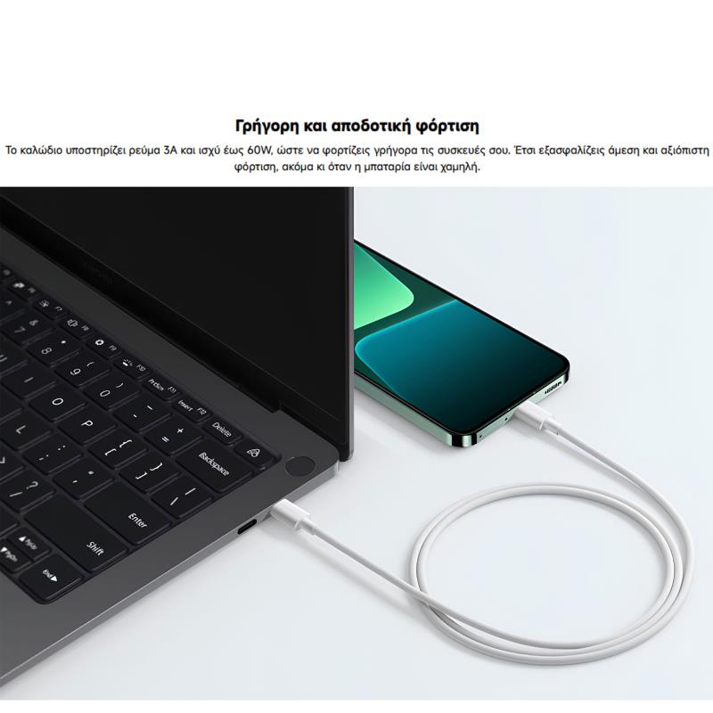 Καλώδιο Σύνδεσης USB 2.0 Xiaomi BHR0878GL Braided USB C σε USB C 60W 3A 1m Λευκό