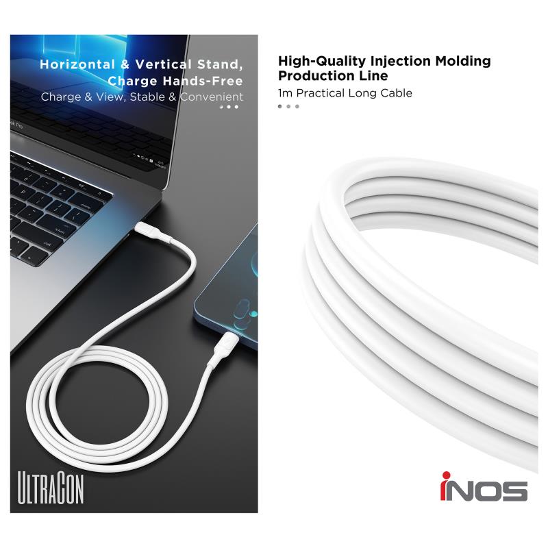 Καλώδιο Σύνδεσης USB 2.0 inos UltraCon USB C σε USB C 100W 1m Λευκό